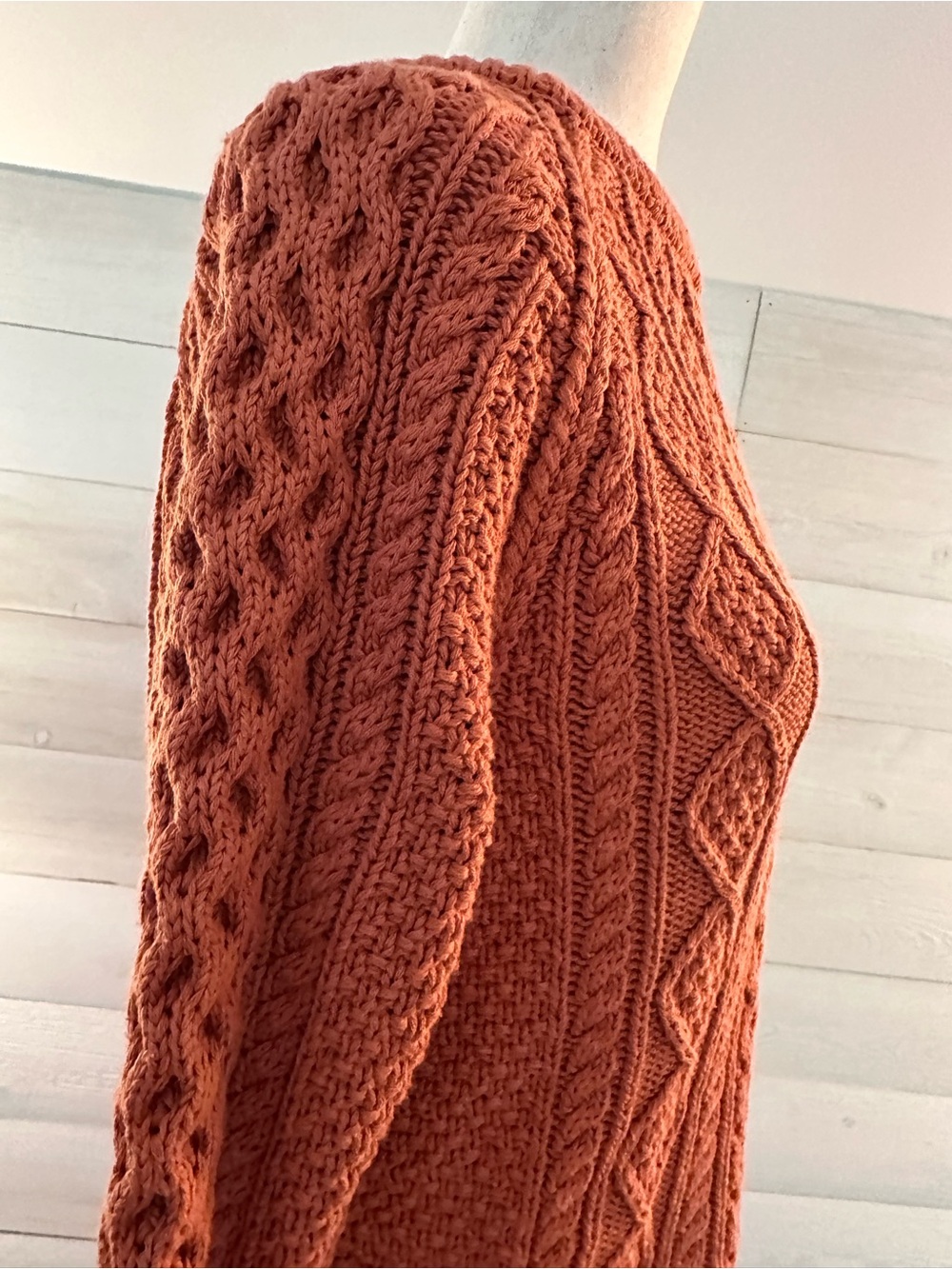 L.L. Bean Signature Women’s Fisherman Crewneck Sweater - Burnt Orange - Picture 4 of 6